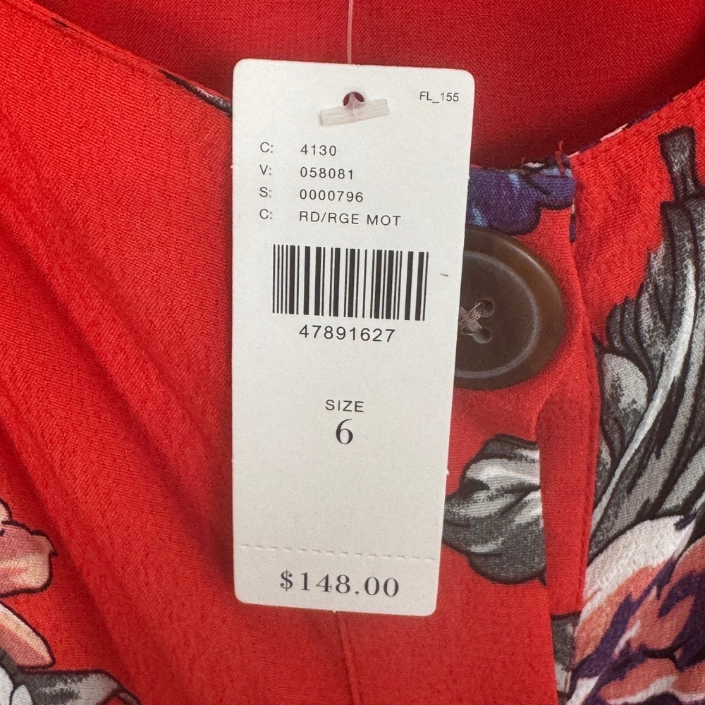 Maeve Anthropologie Caldwell Button Front‎ Dress Womens 6 Red NWT Square Neck - Picture 9 of 10
